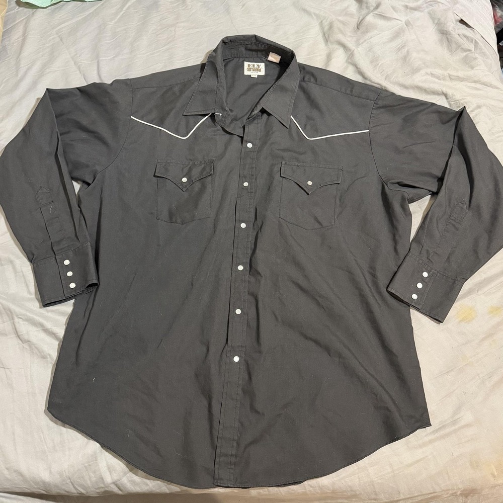 Ely Cattleman Shirt Mens 2XL Gray Long Sleeve Western Pearl Snap Piping Casual